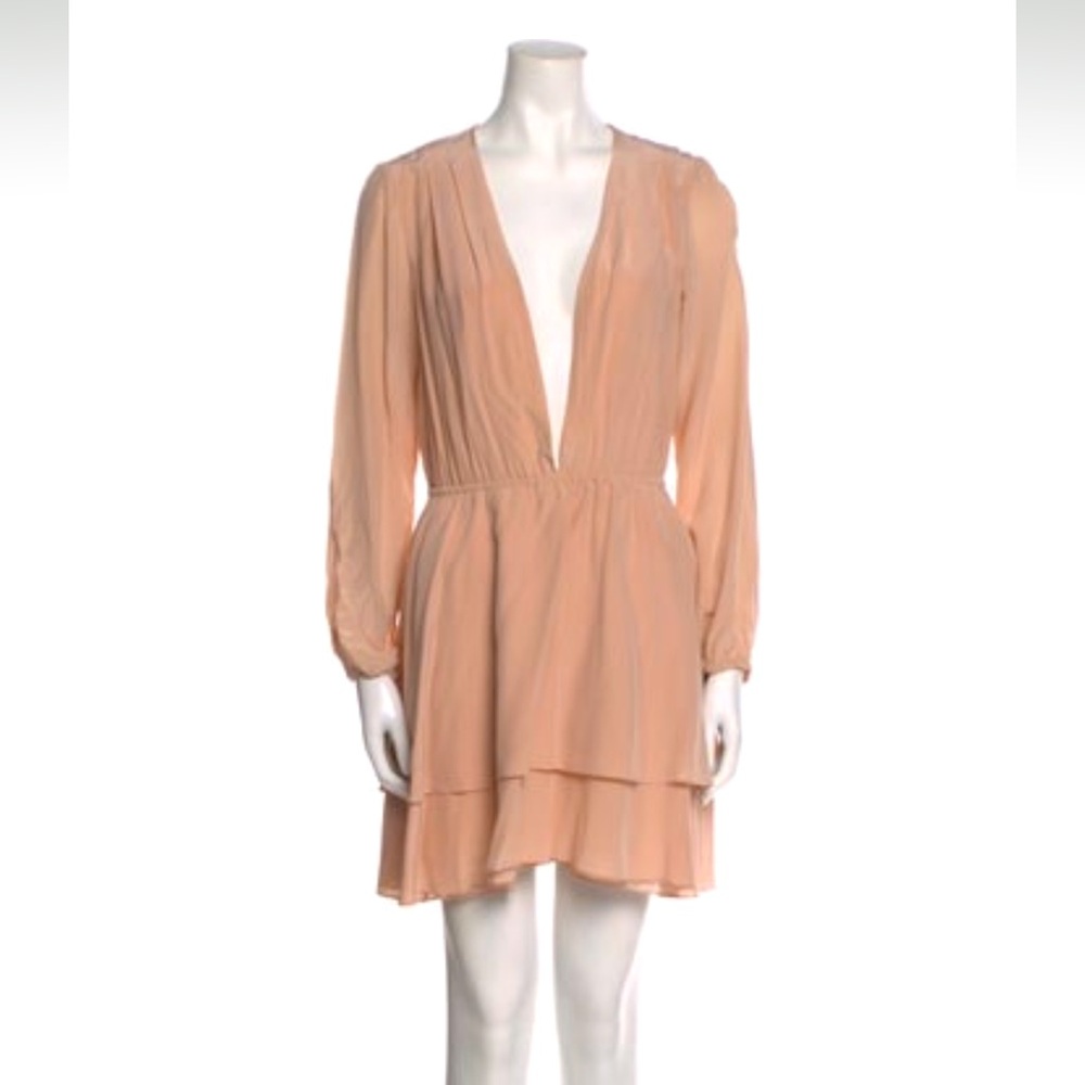 NEW Ramy Brook Beige Nude Size 8 Long Sleeve Flow Silk Mini Dress